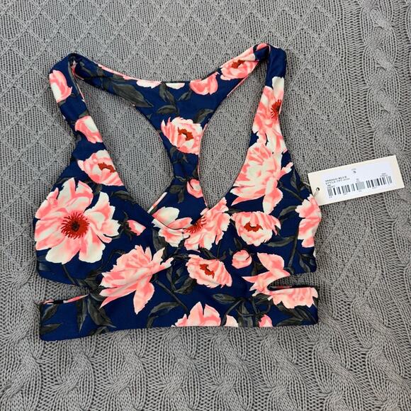 Tori Praver Navy and Pink Floral Sports Bra ~ Small - Picture 1 of 13